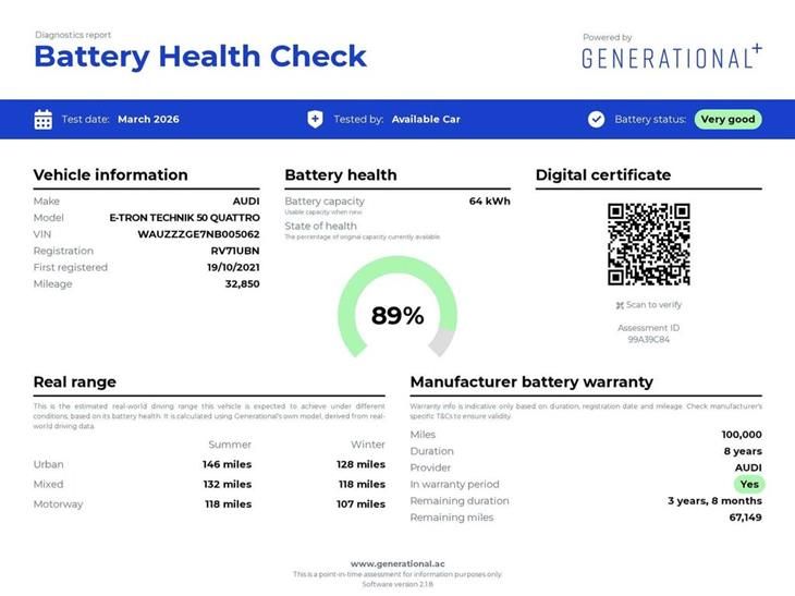 Audi e-tron Audi E-Tron Audi E-Tron 230kW 50 Quattro 71kWh Technik 5dr Auto Pan Roof Comfort & Sound Pack — миниатюра 4