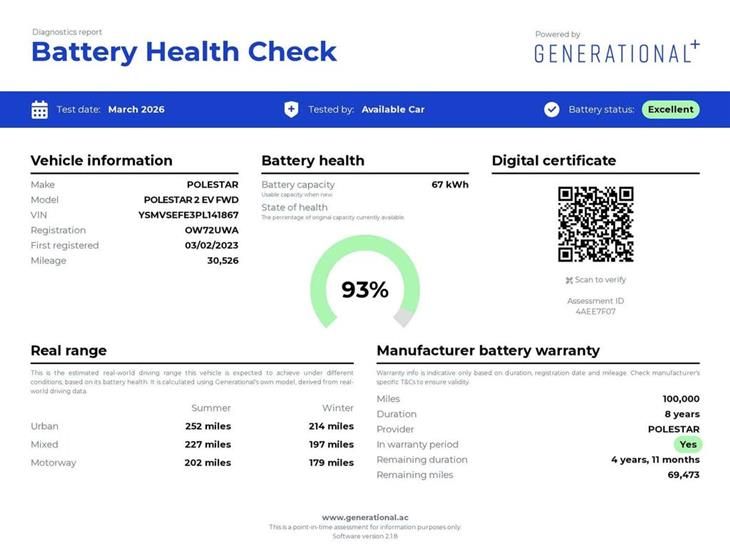 Polestar 2 Polestar Polestar 2 Polestar 2 170kW Standard Range Single Motor 69kWh 5dr Auto — миниатюра 3
